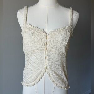 La Peche Sheer Lace Camisole Cropped Top in Cream/ Romantic Girly Aesthetic - S